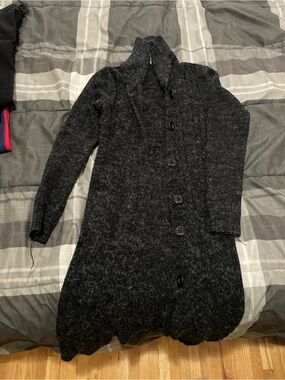 Cozy Black Knit Button-Up Cardigan Coat